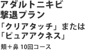 アダルトニキビ
撃退プラン
「クリアタッチ」または
「ピュアアクネス」
頬+鼻 10回コース