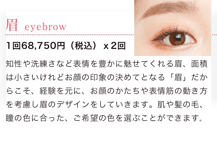 眉 eyebrow 1回68,750円（税込）ｘ2回
