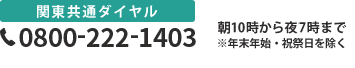 関東共通ダイヤル 0800-222-1403 朝10時から夜9時まで（土・日夜7時まで）※年末年始・祝祭日を除く