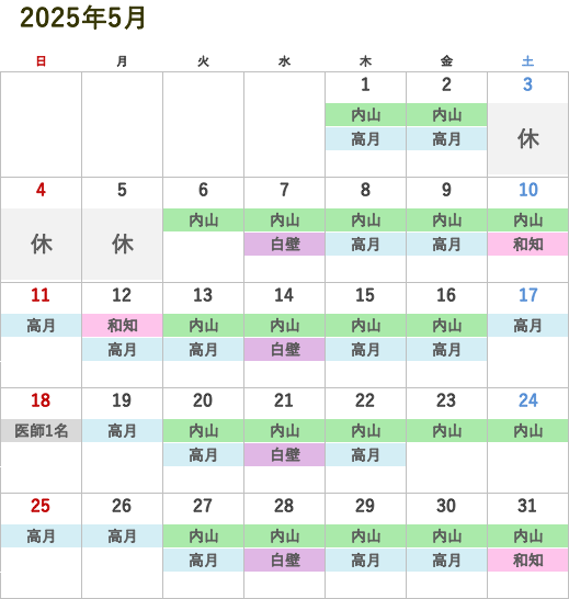 次月の医師診察スケジュール